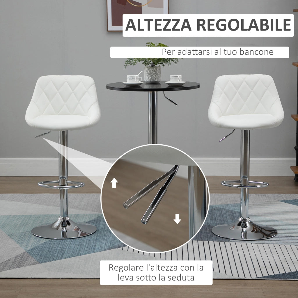 Easycomfort Set 2 Sgabelli da Bar, Altezza Regolabile con Base in Metallo e Seduta in Pelle PU, Sgabelli Moderni con Schienale e Poggiapiedi, 46x48x83-104cm, Bianco