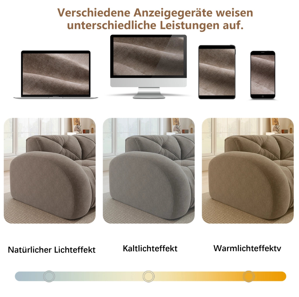 Divano modulare con pouf in chenille taupe; 204x171x76 cm