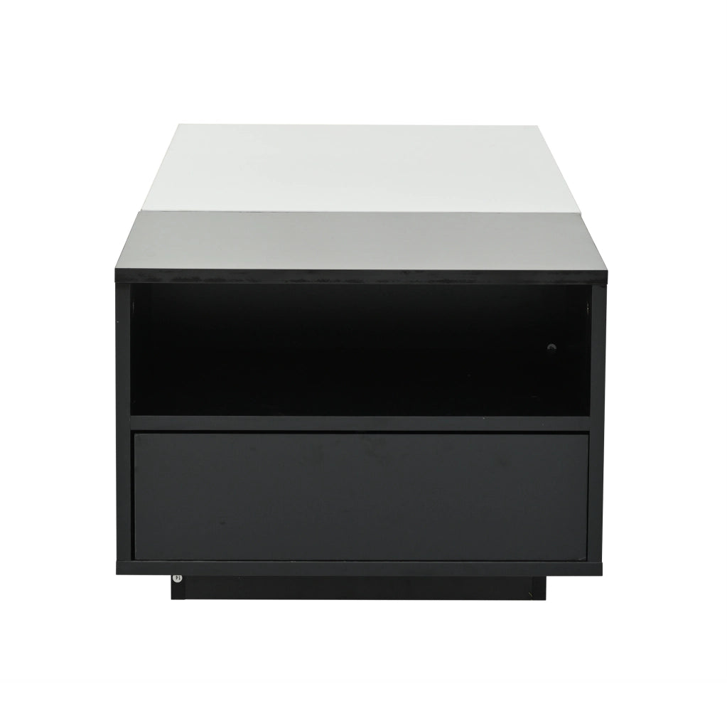 Tavolino da caffè 100x50x38 cm con 2 cassetti e vano laterale; in truciolato; bianco e nero