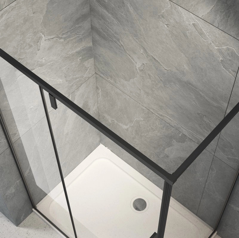 Box Doccia Nero Angolare 80x90 Cm Con Lato Fisso e Porta Battent