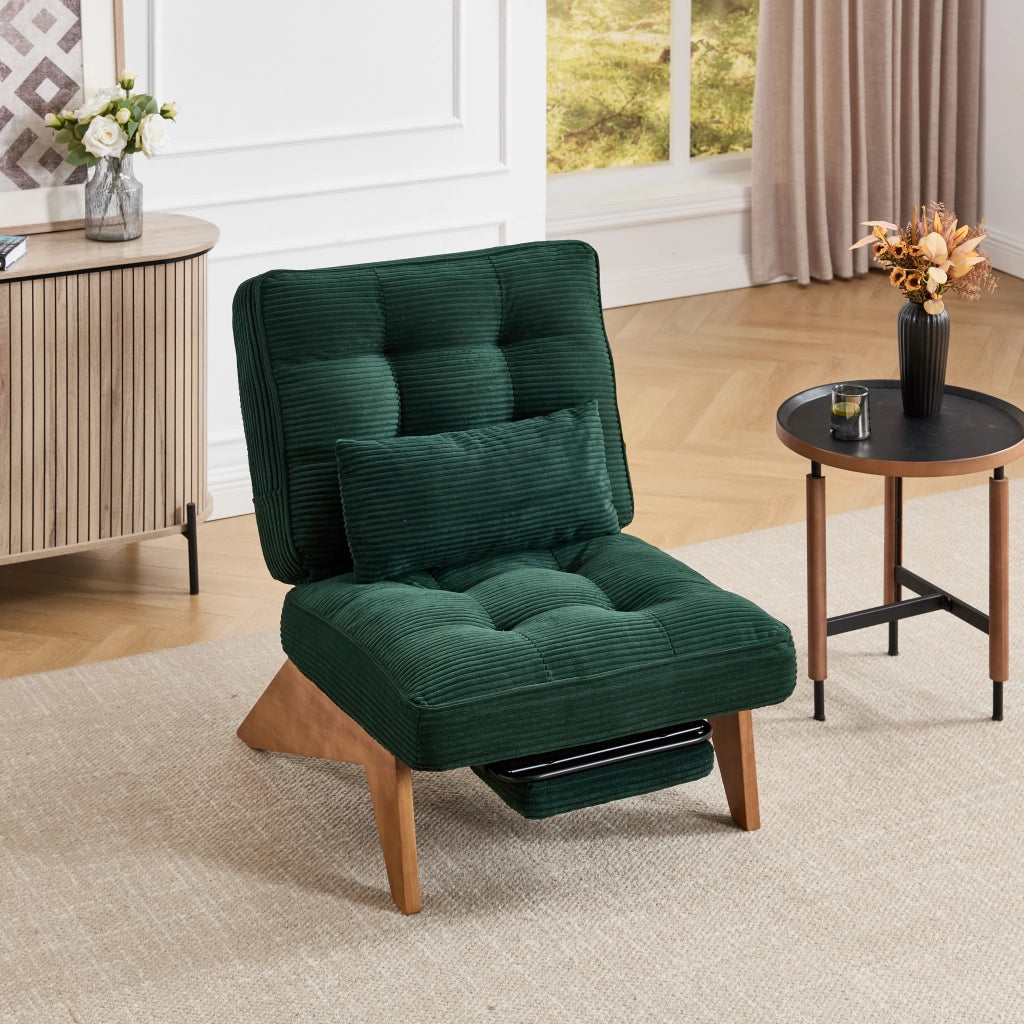 OKWISH Poltrona Relax, Schienale Regolabile con Cuscino Lombare e Seduta Profonda, Velluto a Coste, Verde Smeraldo