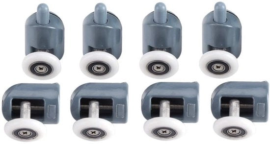 Set di Ruote per Doccia 8 pezzi - Materiale Kunststof/RVS - Per vetro 5/6 mm - Ruote singole/doppie - Meccanismo di scorrimento - Resistente all'ossidazione - Ruote per doccia