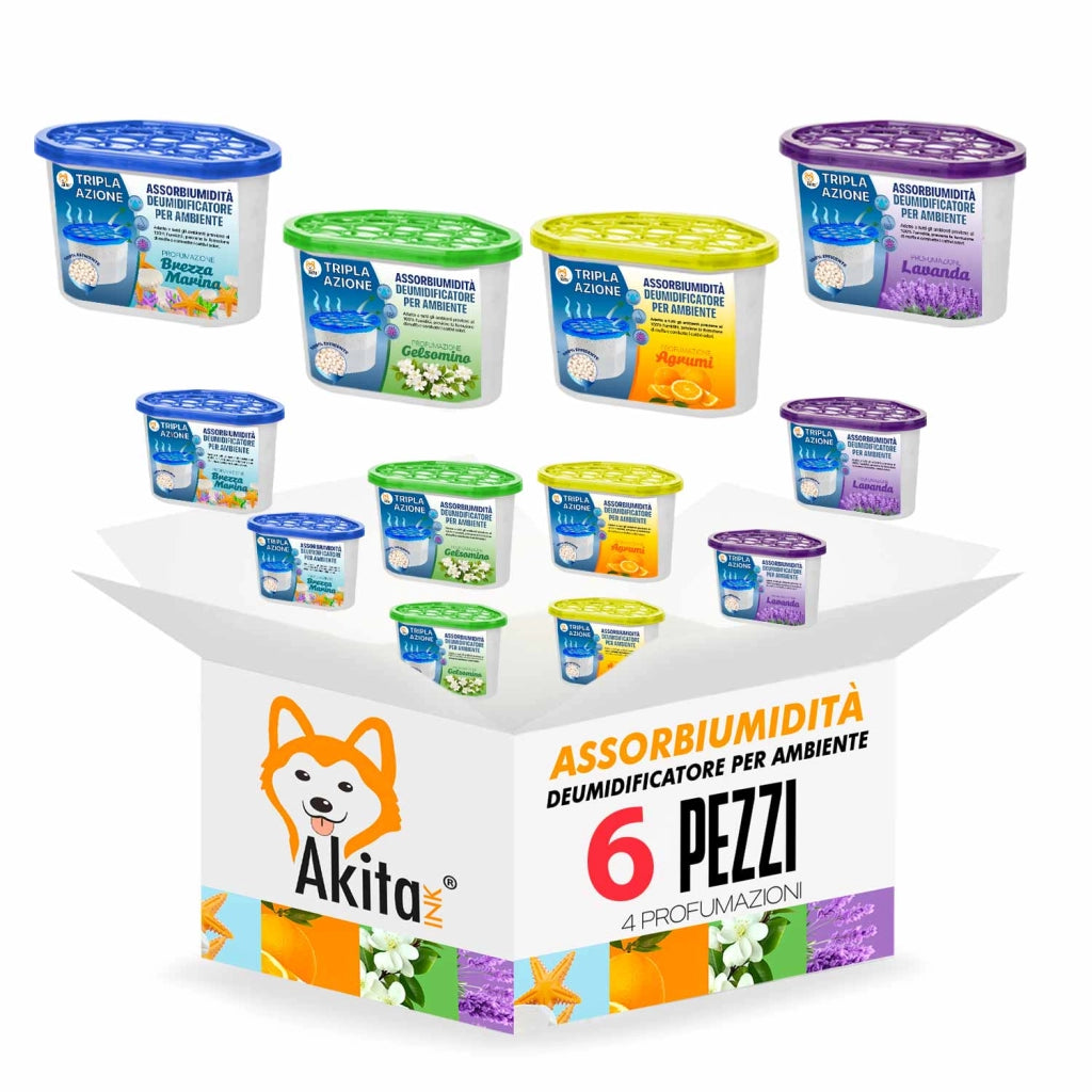 Akitaink Set 6 Assorbiumidita' Profumati 500ml Deumidificatori