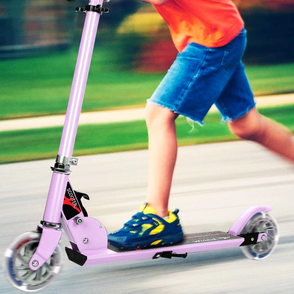 Monopattino a 2 ruote lampeggianti per bambini con musica altezza regolabile, Monopattino in alluminio Viola-Monopattini