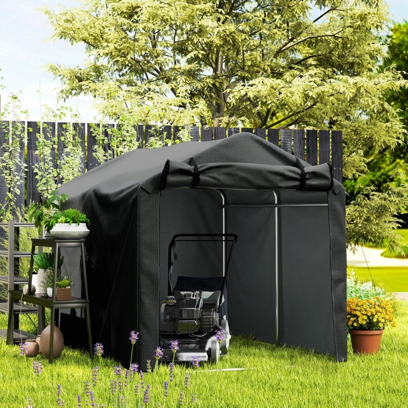 Tenda Garage 220x157x165 cm Nera con Telo PE Impermeabile UV, Telaio Zincato e Porta Avvolgibile