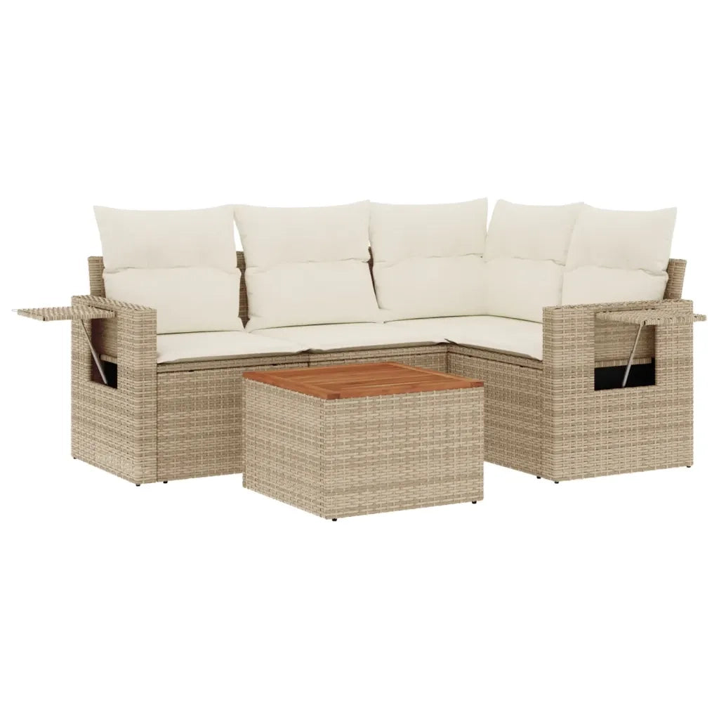 Set Divano da Giardino 5 pz con Cuscini Beige in Polyrattan