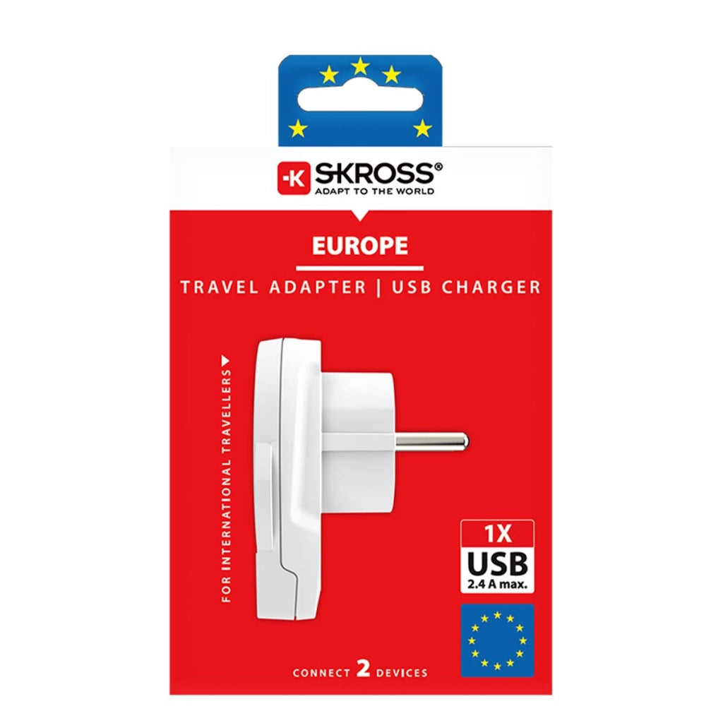 Adattatore Caricatore da Viaggio USB Mondo a Europa 2 / 3 poli Bianco Skross