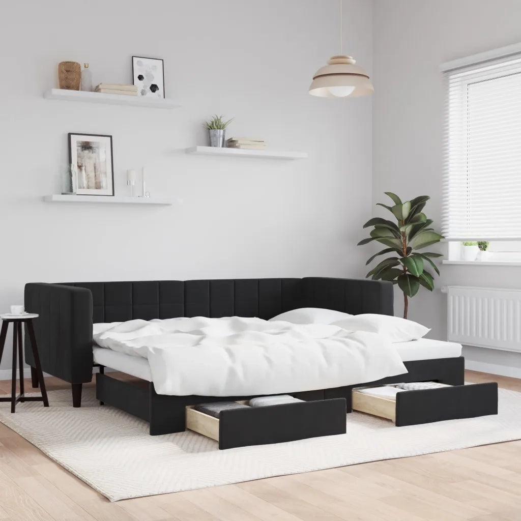 Divano Letto Estraibile con Cassetti-Sofa Letto-Daybed Nero 90x200 cm in Velluto 559131