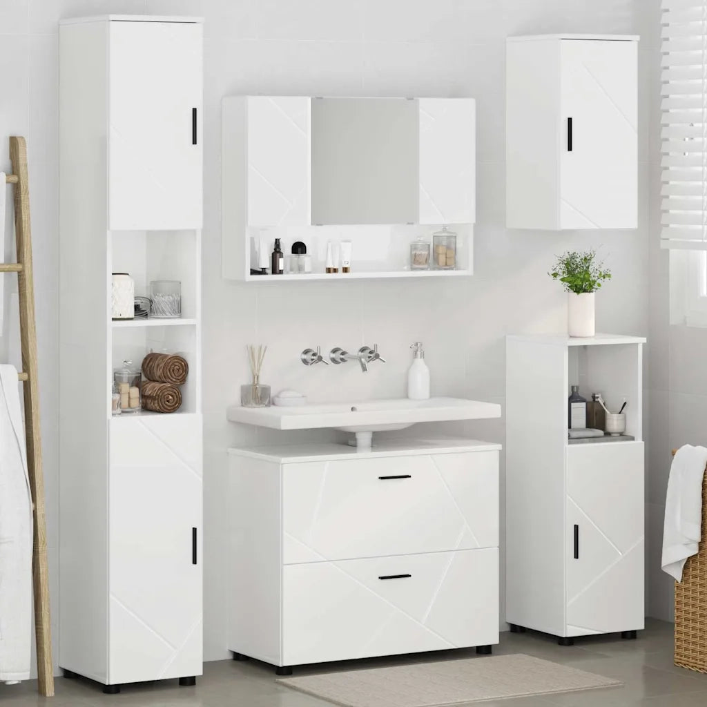 Set di mobili per il bagno con cassetto 5 pcs Bianco Lucido 3393067