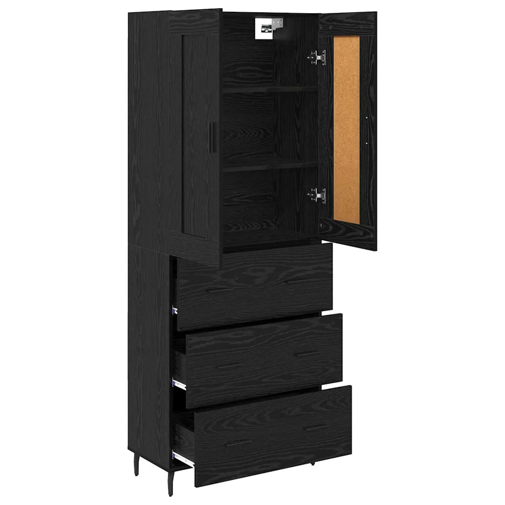 Credenza con cassetto 2 pcs Rovere Nero Legno multistrato