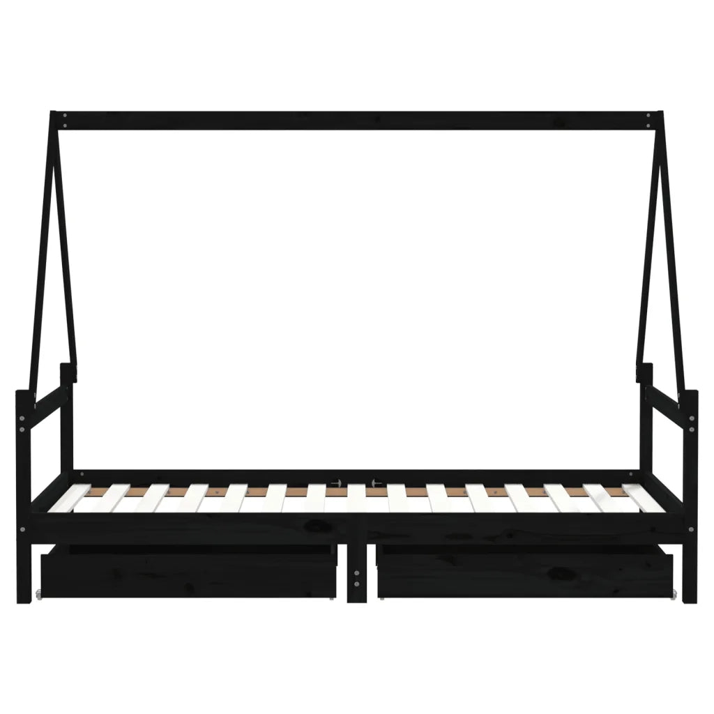 Giroletto per Bambini con Cassetti Nero 90x190 cm Massello Pino 834479