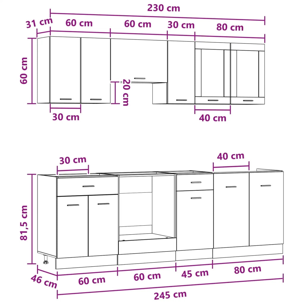 Set di mobili da cucina Lyon 8 pcs 240 x 46 x 81,5 cm 3445859
