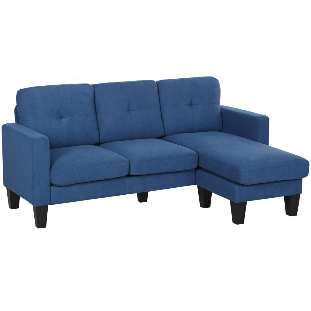 Divano Angolare 3 Posti con Chaise Longue Reversibile ¨C Zephmum ¨C Blu Tessuto Trapuntato