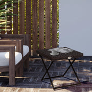 OKWISH Tavolino da Giardino Pieghevole con Piano Quadrato, in Polyrattan, per Balcone e Terrazza, Marrone, 40×40×40 cm