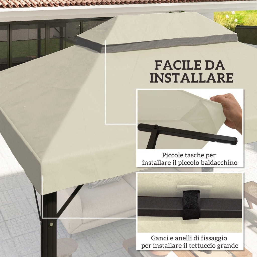 Copertura per Gazebo da Giardino 400x 300 cm a 2 Livelli in Tessuto Oxford 600D con Fori di Drenaggio Bianco Crema