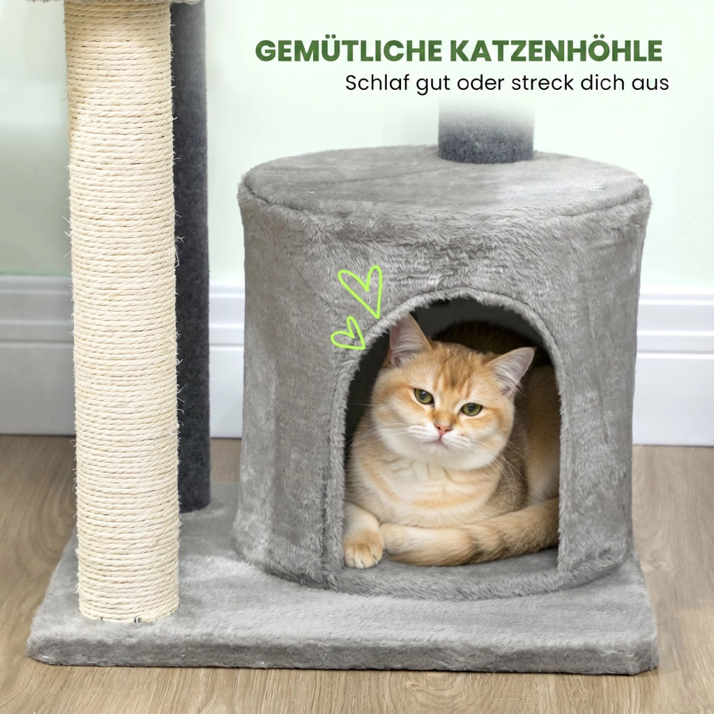 Albero tiragraffi per gatti con tana e piattaforme ¨C zephmum ¨C Grigio 103 cm