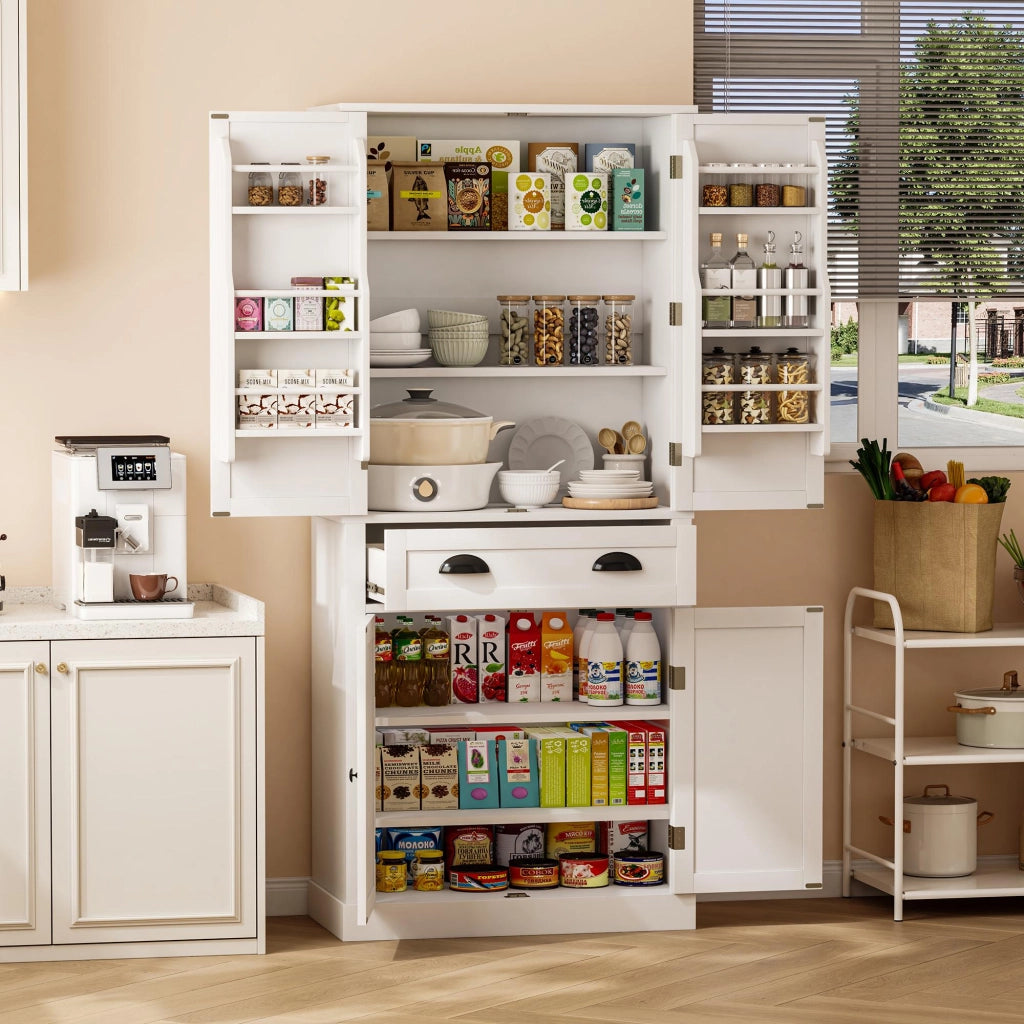 Mobile da cucina, mobile porta snack, 4 ante e 1 cassetto, ripiani regolabili, bianco