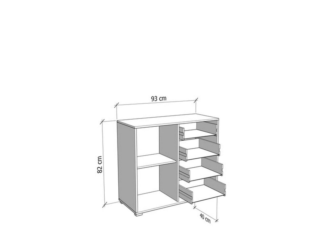 Madia Boscone, Credenza 4 Cassetti, 93x40x82h cm Marrone Rovere Nodi