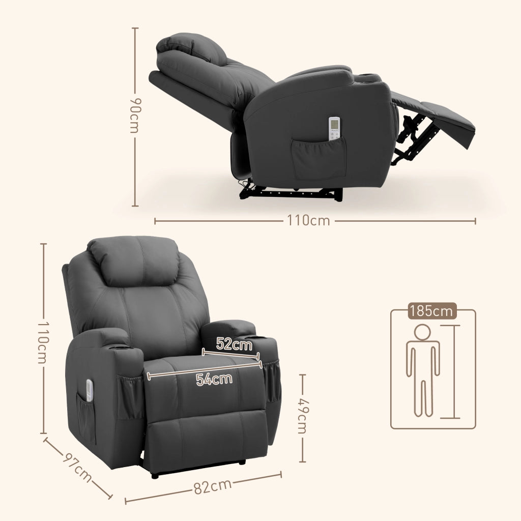 Poltrona relax elettrica con funzione massaggio, reclinabile fino a 165°, con telecomando e portabicchieri