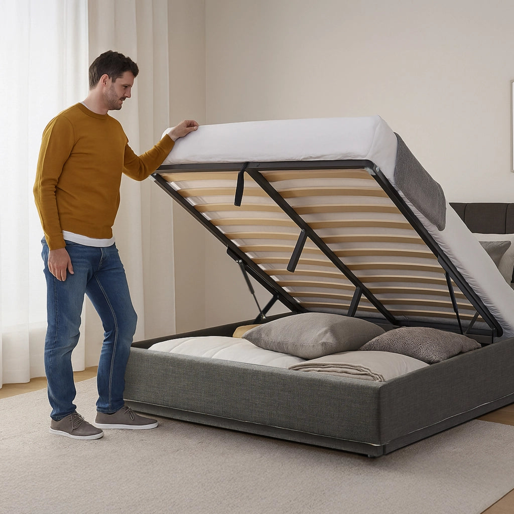 Letto Contenitore Tröstiar con Apertura a Ribalta e Luce LED Letto Doppio Matrimoniale 180x200 cm Antracite [en.casa]