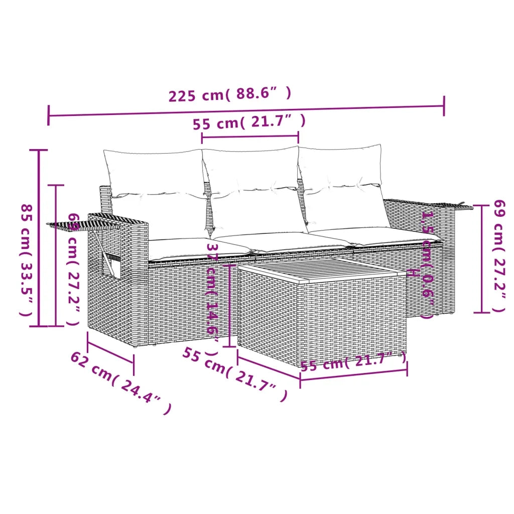 Salotto da Giardino-Set Divani da Giardino 4 pz con Cuscini Nero in Polyrattan 669277