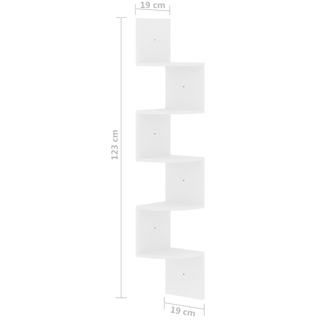 Scaffale Angolare a Muro Bianco Lucido 19x19x123 cm Multistrato 326837