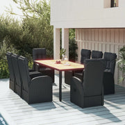 Set da Pranzo da Giardino 9 pz con Cuscini Nero in Polyrattan