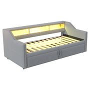Letto estraibile imbottito matrimoniale 90×200 cm e 180×200 cm con LED; USB e ripiani; senza materasso