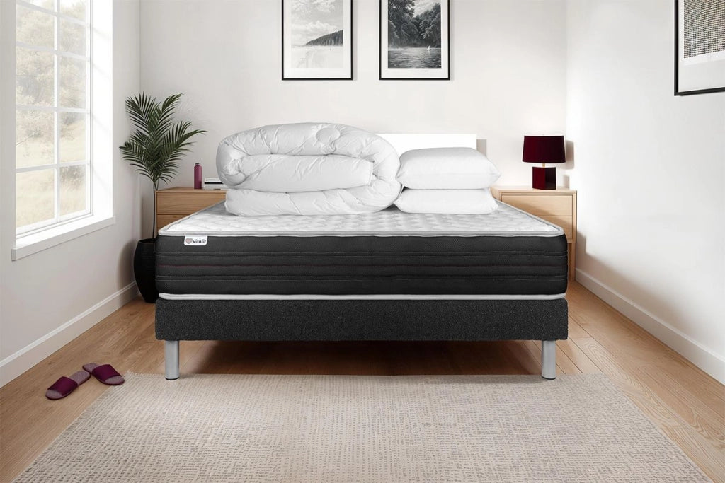 Pacchetto letto completo - Materasso 160x200cm + Box spring con doghe (kit) + 2 cuscini + Piumino - Vitalmemo One