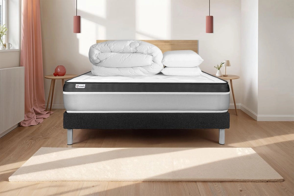 Pacchetto letto completo - Materasso 180x200cm + Box spring con doghe (in kit) + 2 cuscini + Piumino - Vital Ergo