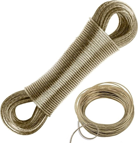 Wasknijper 50 m - Kern in acciaio - Capacità di carico 120 kg - Inox - Impermeabile all'acqua - Per uso domestico - Giardino - Campeggio Filo per asciugatrice con kern in acciaio