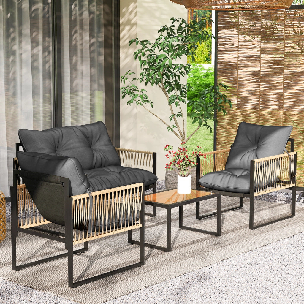 Set Giardino Esterno con Divano 2 Posti Sedie e Tavolino in Polyrattan Grigio ¨C zephmum ¨C Grigio