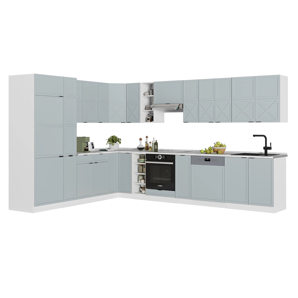 Cucina angolare completa Fame-Line Blu-grigio chiaro/Bianco 347 x 60 cm, PL Marmo Vicco