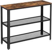 VASAGLE Tavolo da consolle, tavolino da salotto, credenza, con 2 ripiani in traliccio, per soggiorno, corridoio, 101,5 x 35 x 80 cm, telaio in acciaio, stile industriale, marrone rustico e nero