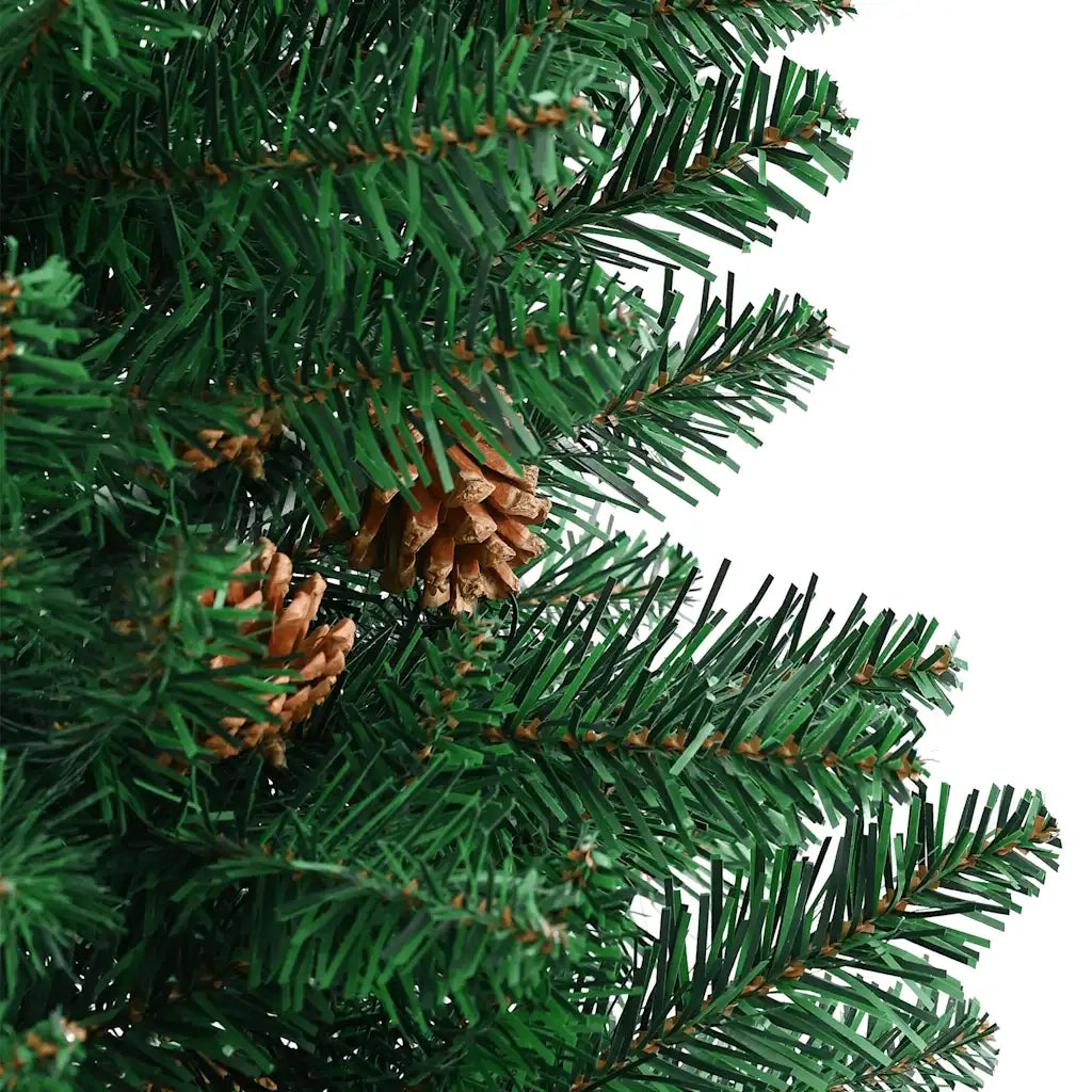 Albero di Natale Sottile con Legno Vero e Pigne Verde 180cm PVC