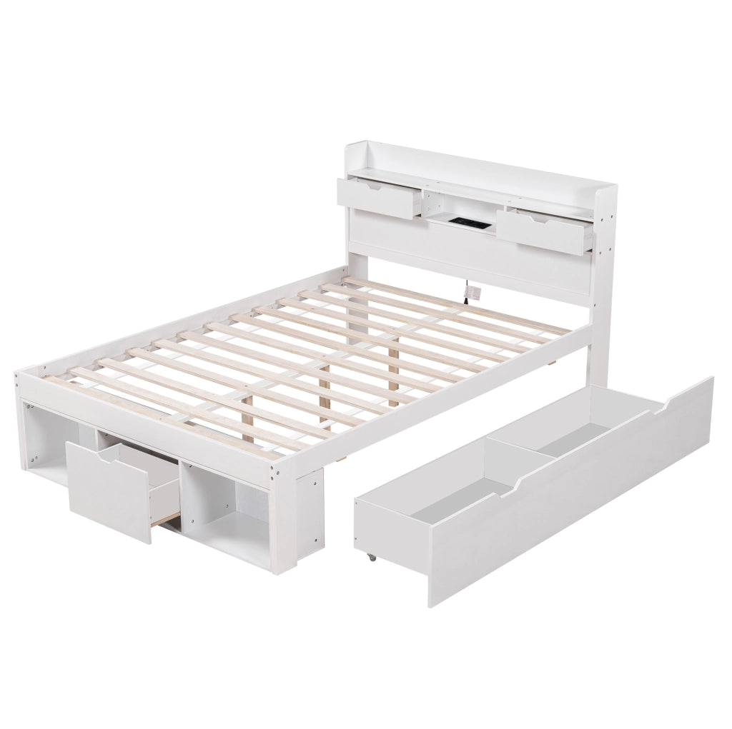 Letto 140x200 cm; porta USB e Tipo C; grande spazio contenitore; legno di pino e MDF; bianco (Senza materasso)