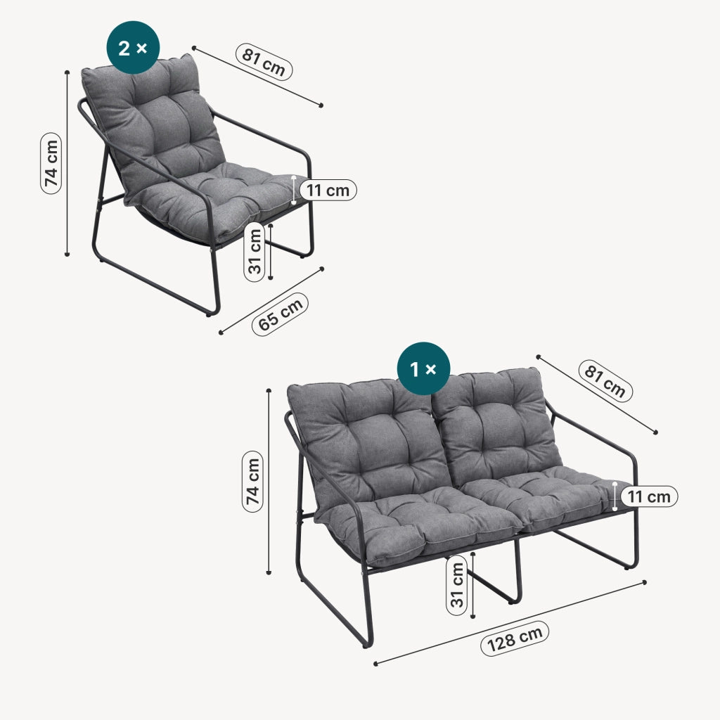 Set di 5 Mobili da Giardino Kivanta 2 Tavolini Rotondi 2 Poltrone e Divano - Grigio Scuro [en.casa]