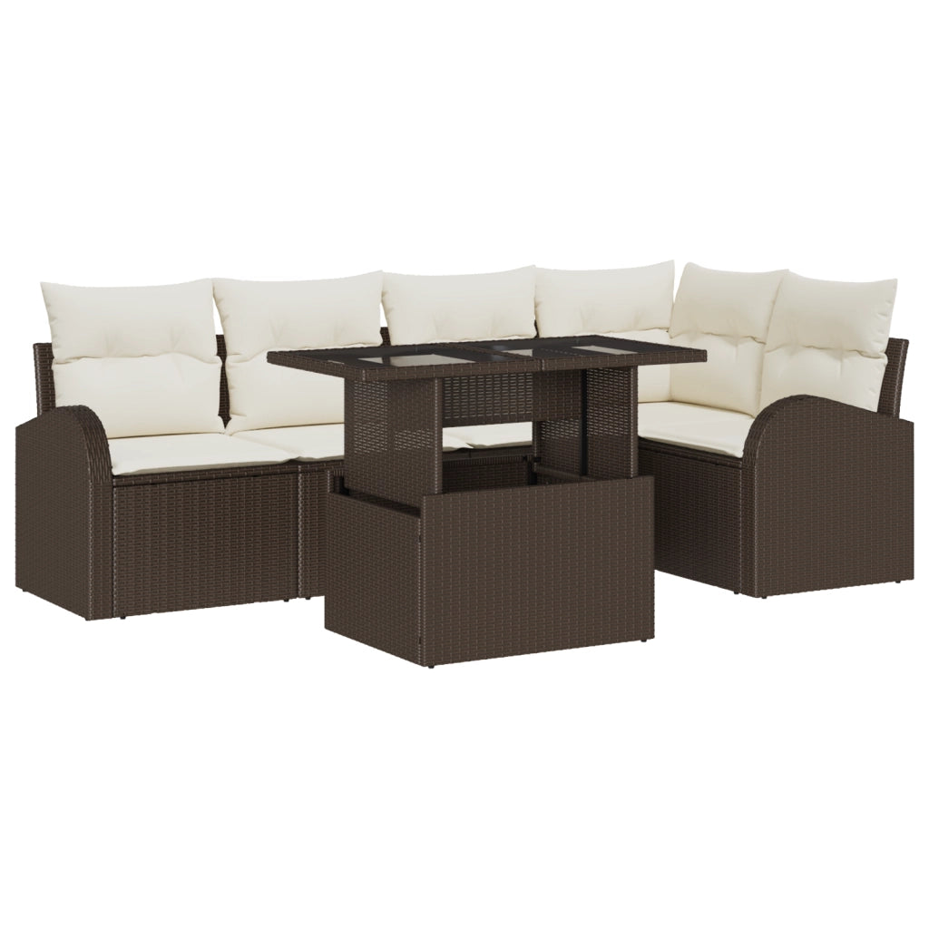 Set di SofÃ  da Giardino 6 Pezzi con Cuscini Marrone Rattan Polimerico