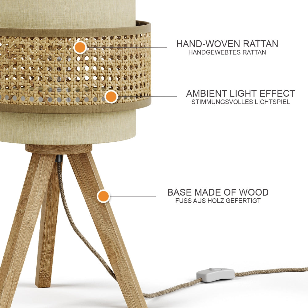 Vicco Lampada da tavolo Rattan/crema 26 x 45 cm con supporto