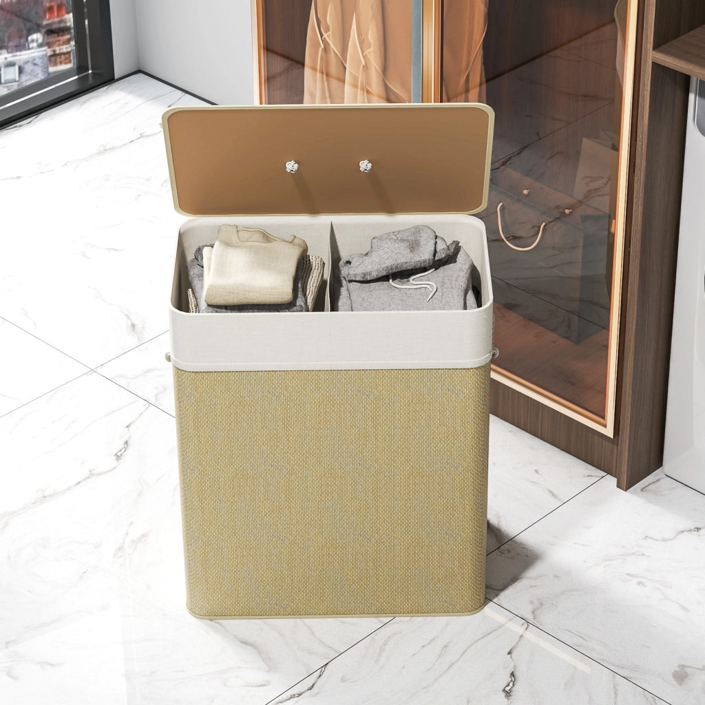 Cesta per il bucato doppia in bamb¨´ con coperchio ¨C zephmum ¨C 100 L, corda