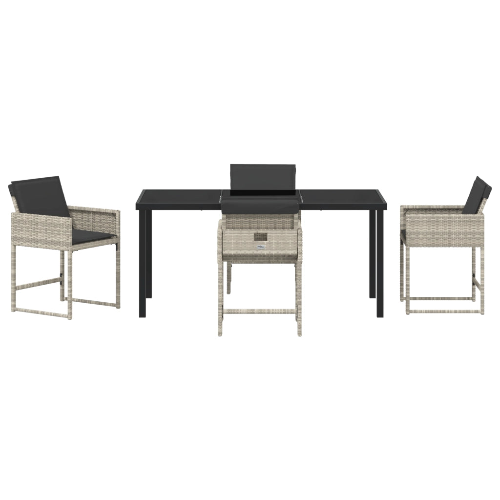Set da Pranzo da Giardino  di 5 Pezzi con Cuscini Polyrattan Grigio Chiaro