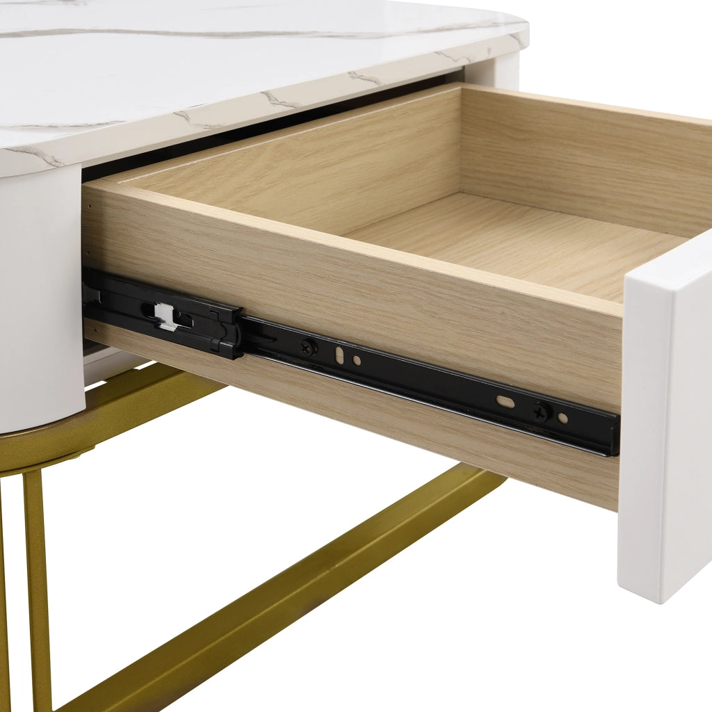 Tavolini da salotto 60x60x45+50x50x34 cm; design impilabile; effetto marmo lucido; MDF bianco