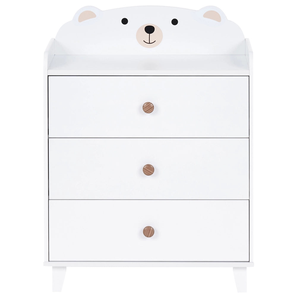 Cassettiera a 3 Cassetti per Bambini in Stile Scandinavo a Tema Animale Bianco in MDF e Gambe in Legno di Pino