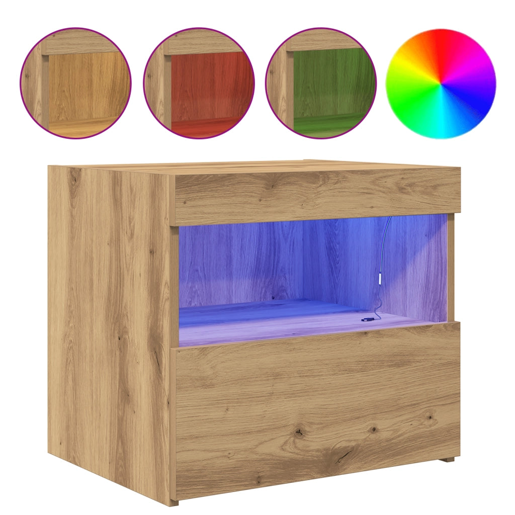 Comodino  con luci LED Rovere Artigianale 50x40x45 cm