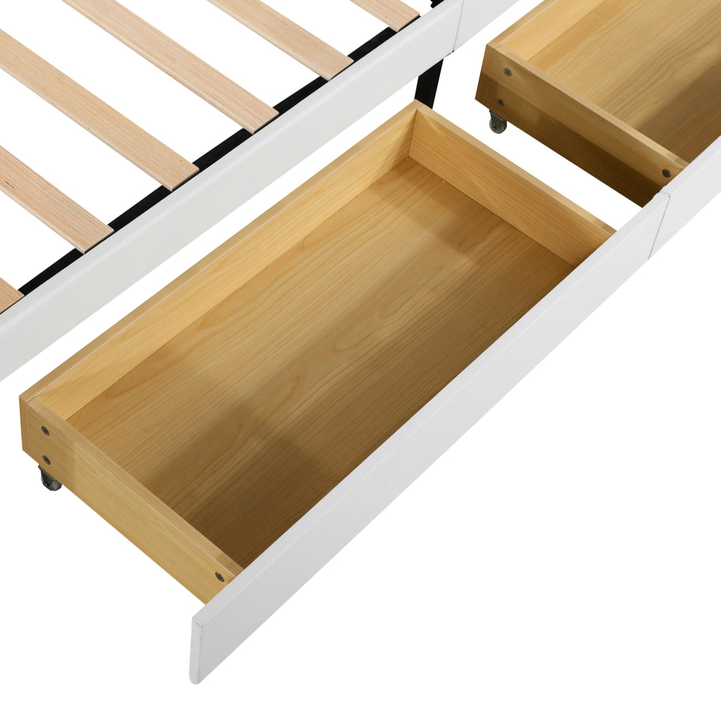 OKWISH Letto Bambino 90×200 cm, Letto Singolo con 2 Cassetti, LED Regolabile e Testiera Regolabile, senza Materasso, PU Bianco