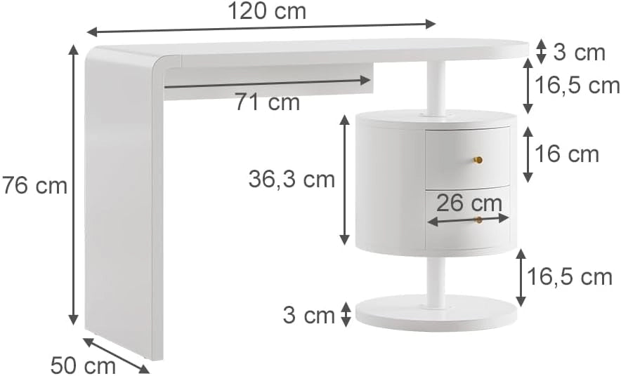 Vicco Tavolo da toeletta Lara, Bianco, 120 cm con 2 cassetti, Ampia superficie del tavolo per trucco, gioielli e accessori per lo styling
