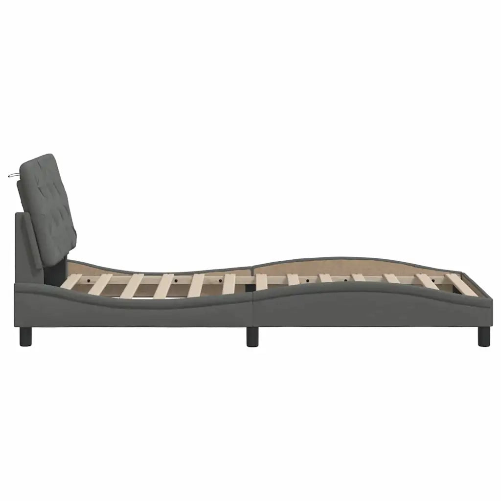Giroletto con LED senza Materasso-Struttura Letto Grigio Scuro 90x200cm Tessuto