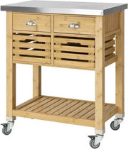 Carrello da Cucina - Servizio - Acciaio Inossidabile - Bambù - 73 x 46 x 93 cm