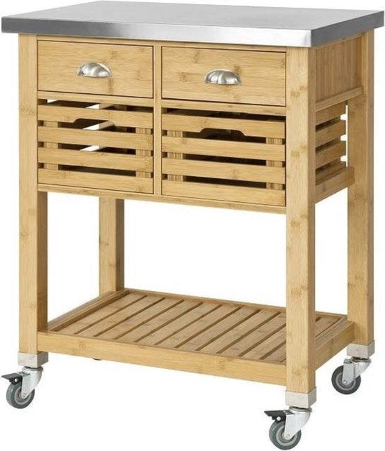 Carrello da Cucina - Servizio - Acciaio Inossidabile - Bambù - 73 x 46 x 93 cm