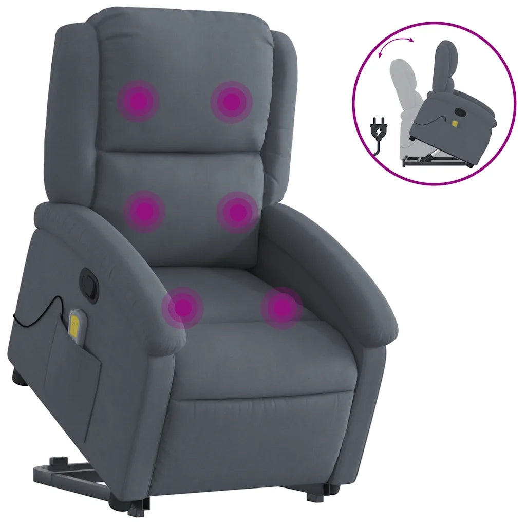 Poltrona | Sedia Relax Alzapersona Reclinabile Grigio Scuro in Velluto